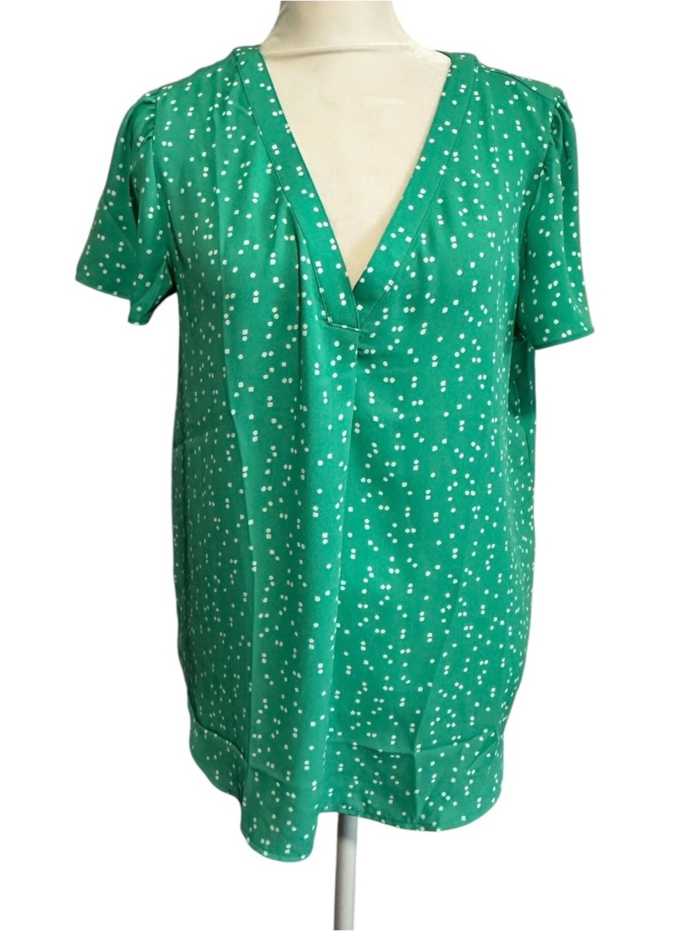 LOFT Green White Dot V-Neck Blouse size S